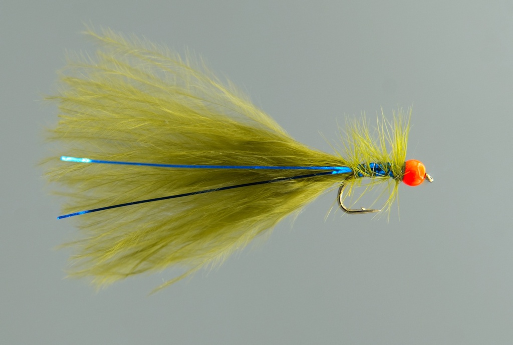 olive damsel fire orange bead